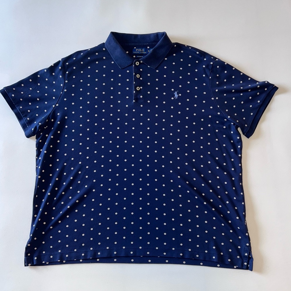 Polo Ralph Lauren Mens XL Golf Shirt Blue with White Polka dots